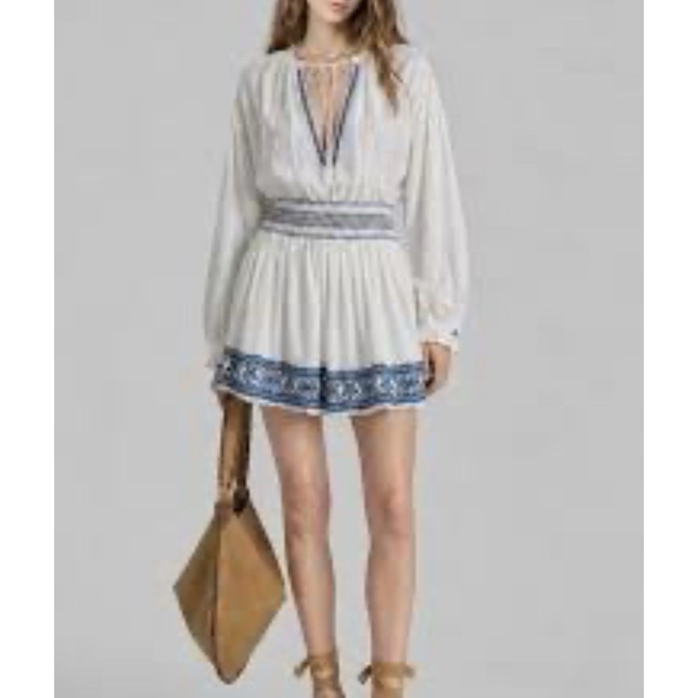 Zadig & Voltaire Rose Crochet Embroidered Mini Dress Sz M White Boho Smocked